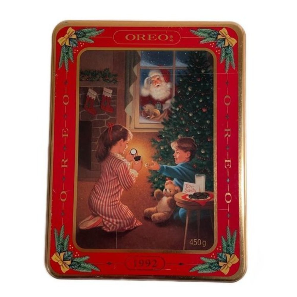 Vintage OREO 1992?Collector Cookie Tin Waiting for Santa